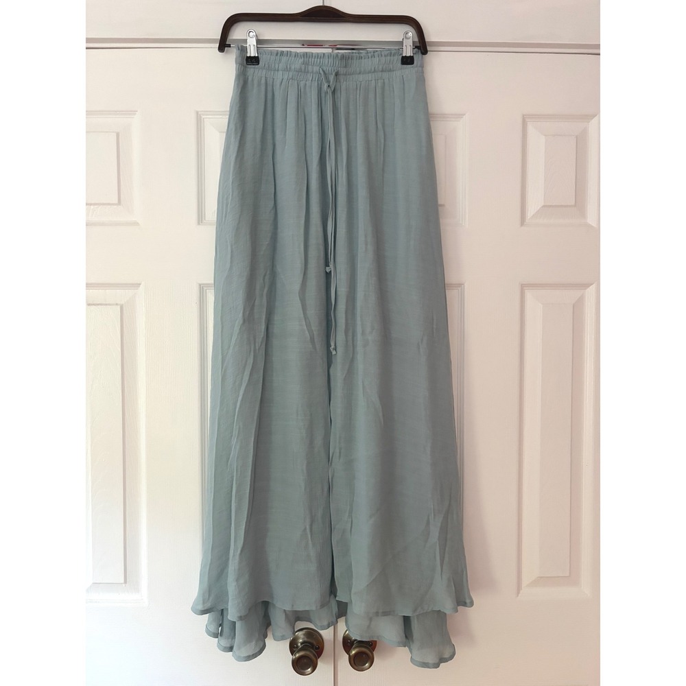 Sweet Lovely by Jen Sage Green Textured Maxi Skirt Boho Elastic Waist Medium